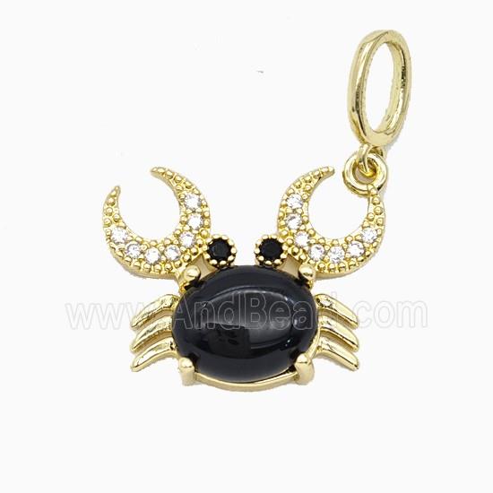 Copper Crab Pendant Pave Zirconia Black Obsidian Gold Plated