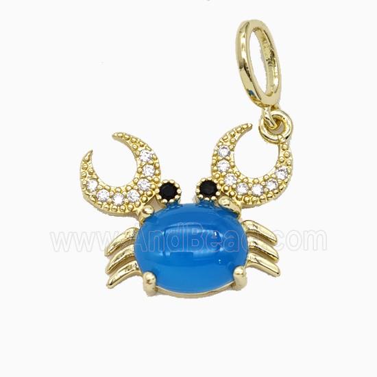 Copper Crab Pendant Pave Zirconia Blue Catseye Gold Plated