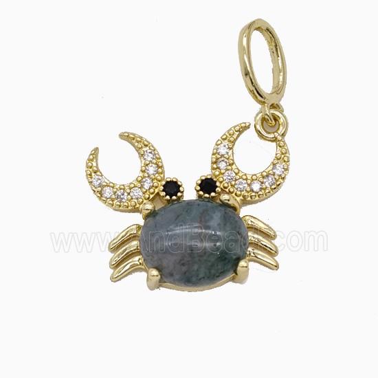 Copper Crab Pendant Pave Zirconia Labradorite Gold Plated