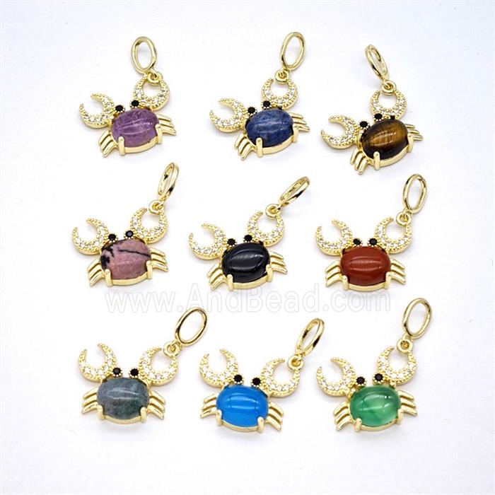 Copper Crab Pendant Pave Zirconia Gemstone Gold Plated Mixed