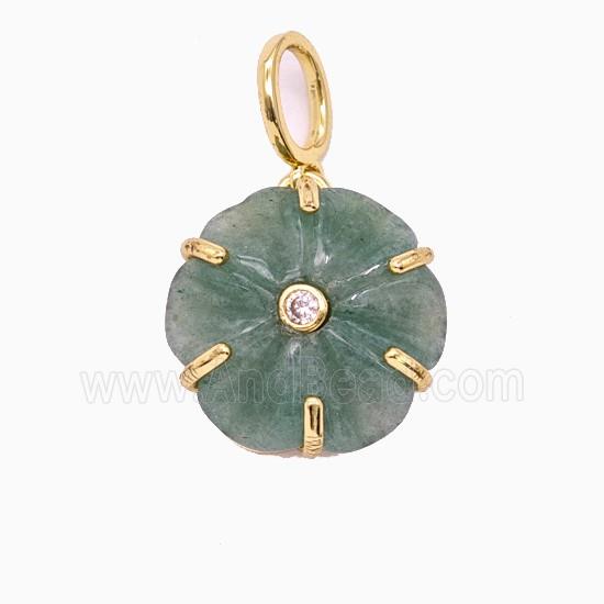Green Aventurine Flower Pendant Pave Zirconia