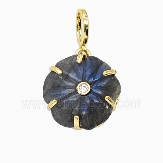Labradorite Flower Pendant Pave Zirconia