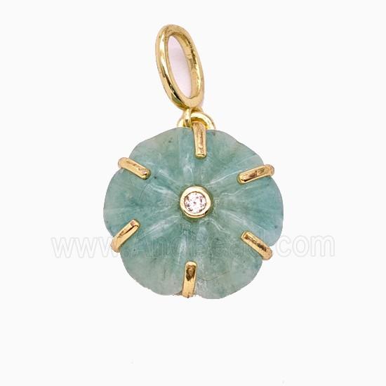 Green Amazonite Flower Pendant Pave Zirconia