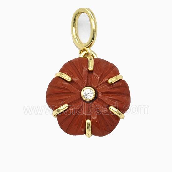 Red Jasper Flower Pendant Pave Zirconia