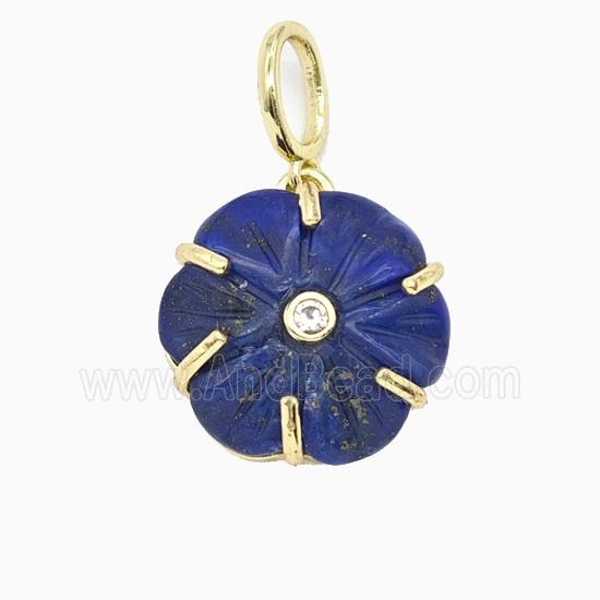 Blue Lapis Lazuli Flower Pendant Pave Zirconia