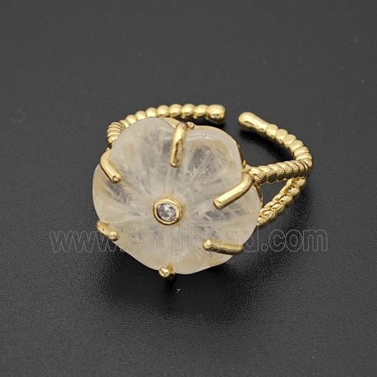 Clear Quartz Flower Rings Pave Zirconia Gold Plated