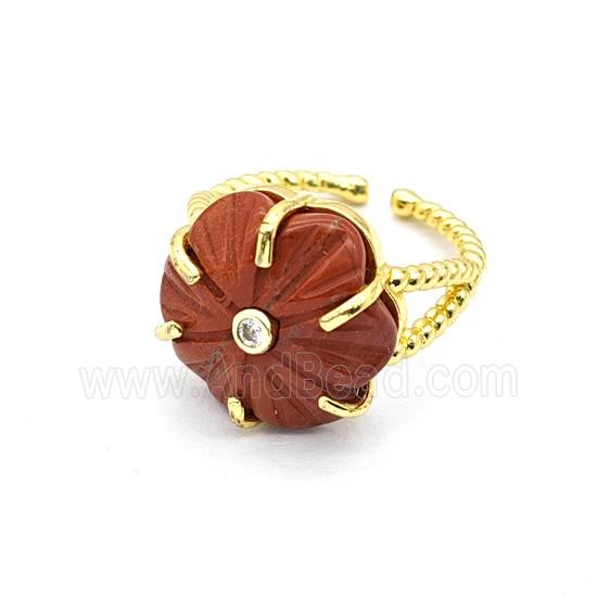 Red Jasper Flower Rings Pave Zirconia Gold Plated
