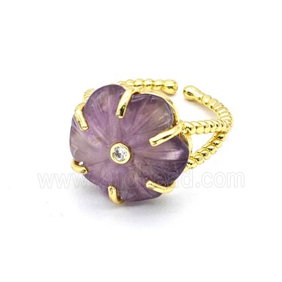 Purple Amethyst Flower Rings Pave Zirconia Gold Plated