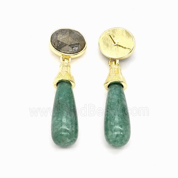 Green Aventurine Teardrop Stud Earrings Gold Plated