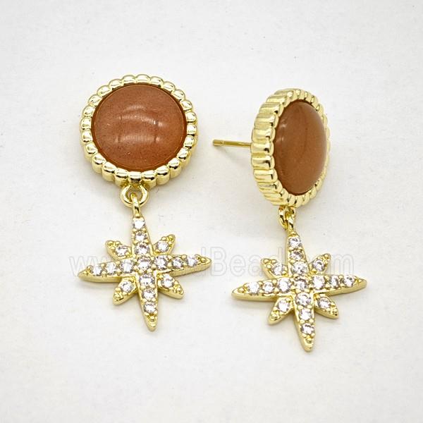 Copper Star Pendant Pave Zirconia Red Aventurine Gold Plated