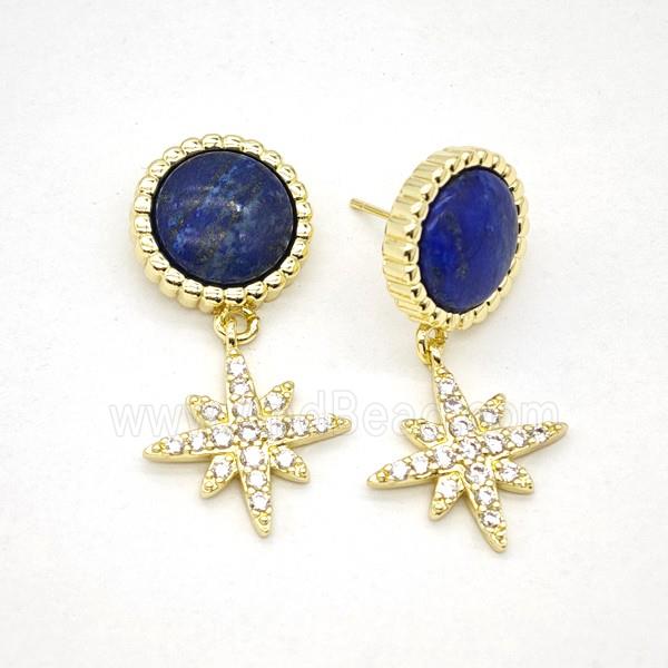 Copper Star Pendant Pave Zirconia Blue Lapis Gold Plated