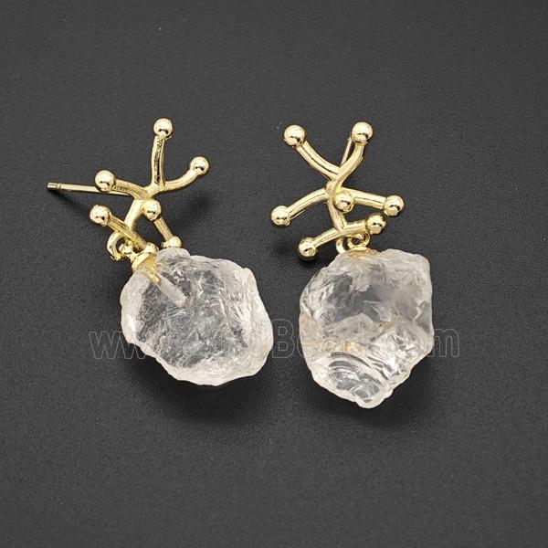 Clear Quartz Nugget Stud Earrings Gold Plated