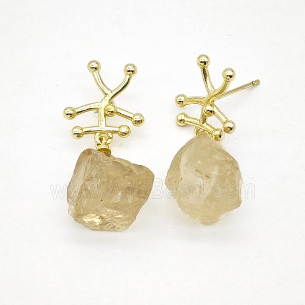 Lemon Quartz Nugget Stud Earrings Gold Plated