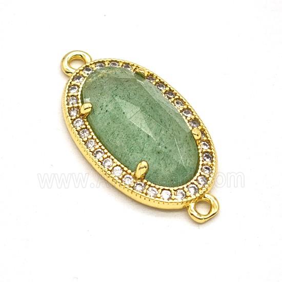Natural Green Strawberry Quartz Oval Connector Copper Pave Zirconia Gold Plated