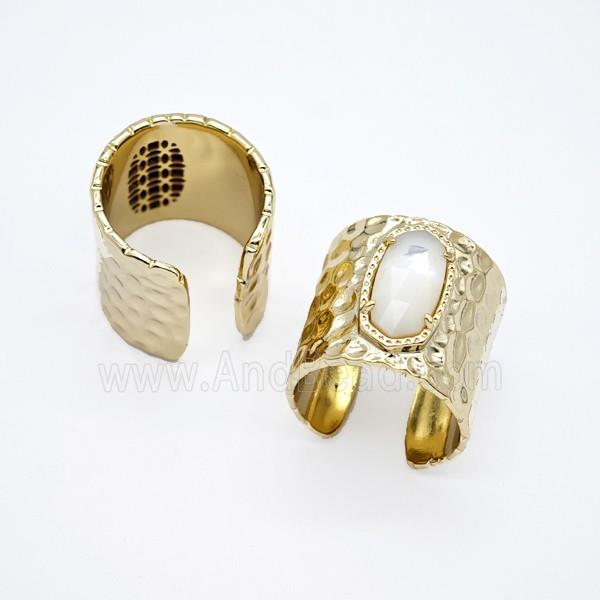 White MOP Shell Copper Rings Gold Plated