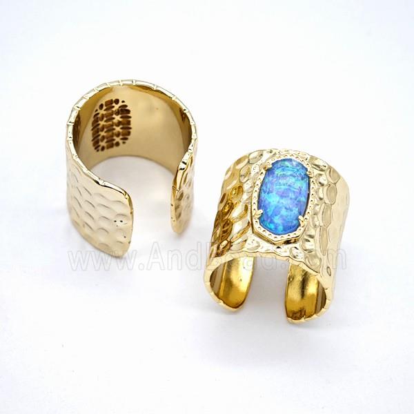 Blue Fireopal Copper Rings Gold Plated