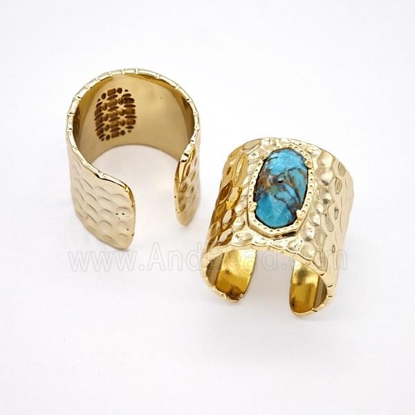 Mosaic Turquoise Copper Rings Gold Plated