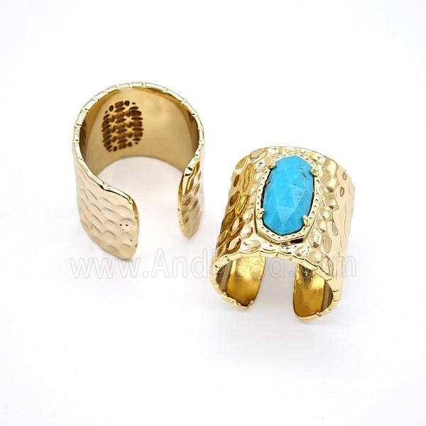 Blue Magnesite Turquoise Copper Rings Gold Plated