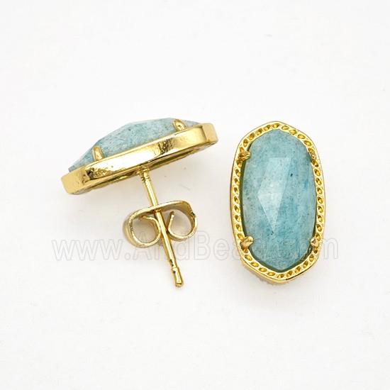 Green Amazonite Copper Stud Earrings Gold Plated