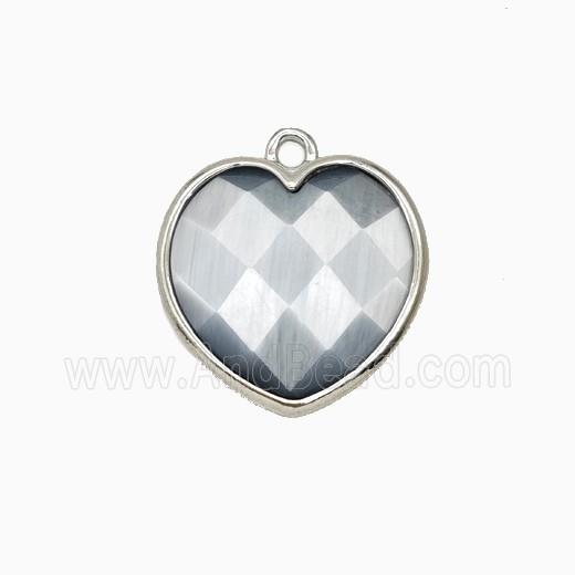 Gray Cats Eye Glass Heart Pendant Faceted