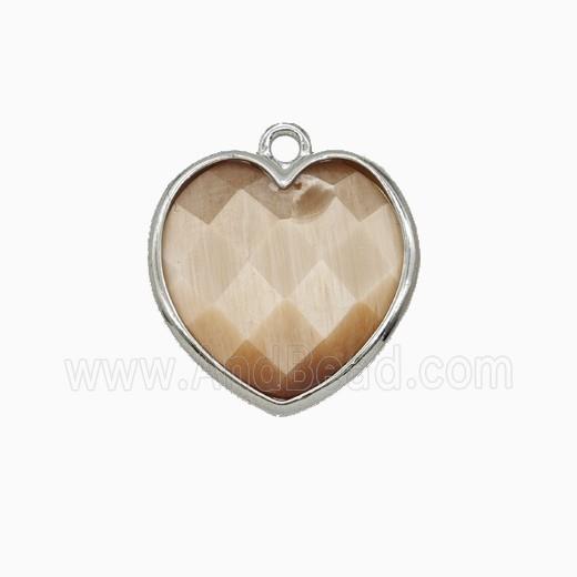 Peach Cats Eye Glass Heart Pendant Faceted