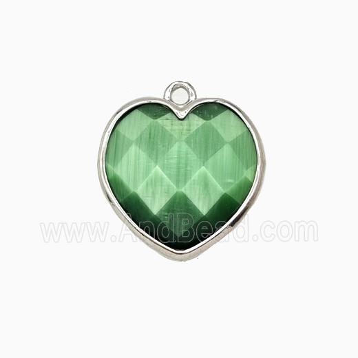 Green Cats Eye Glass Heart Pendant Faceted