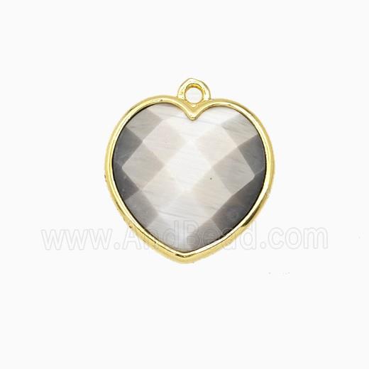 Gray Cats Eye Glass Heart Pendant Faceted