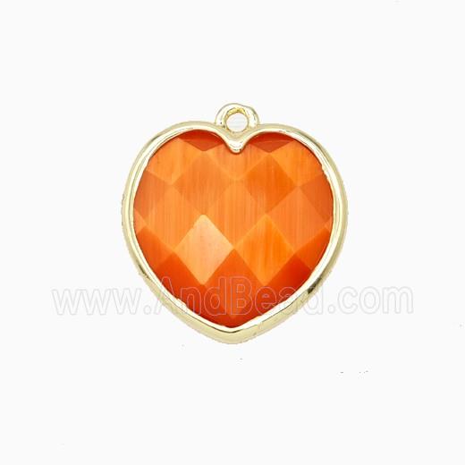 Orange Cats Eye Glass Heart Pendant Faceted