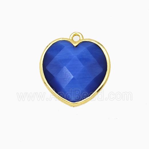 Blue Cats Eye Glass Heart Pendant Faceted