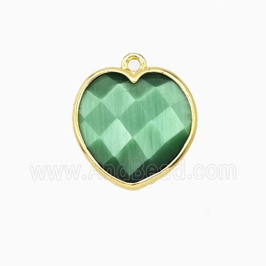 Green Cats Eye Glass Heart Pendant Faceted