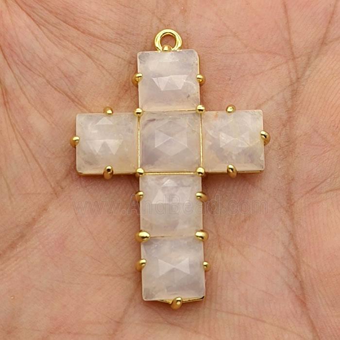 White Moonstone Cross Pendant Gold Plated