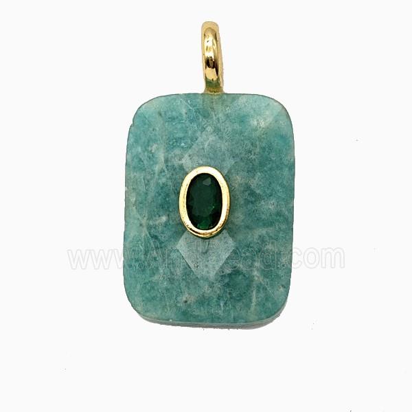 Natural Green Amazonite Rectangle Pendant Pave Zirconia