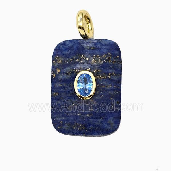 Natural Blue Lapis Lazuli Rectangle Pendant Pave Zirconia