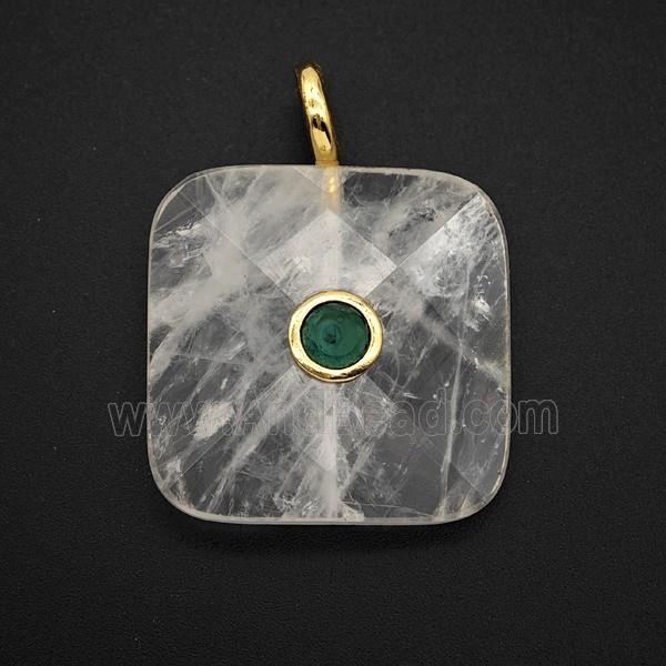 Natural Clear Quartz Square Pendant Pave Zirconia