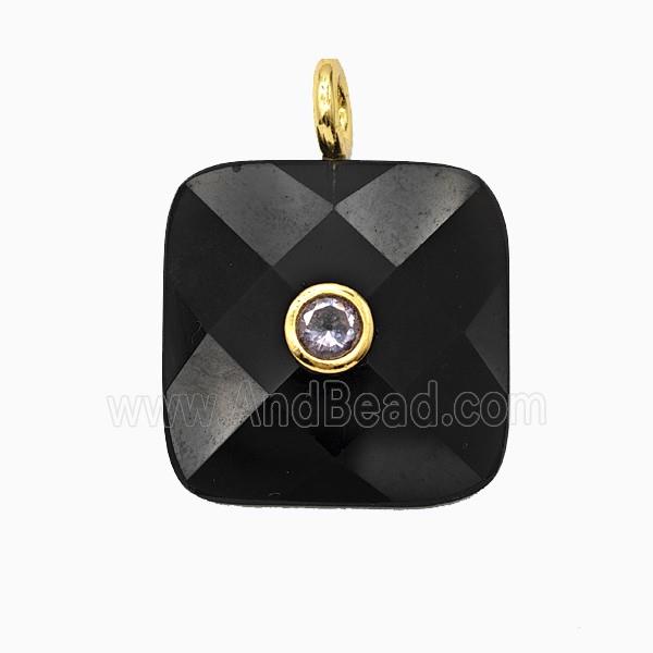 Natural Black Obsidian Square Pendant Pave Zirconia