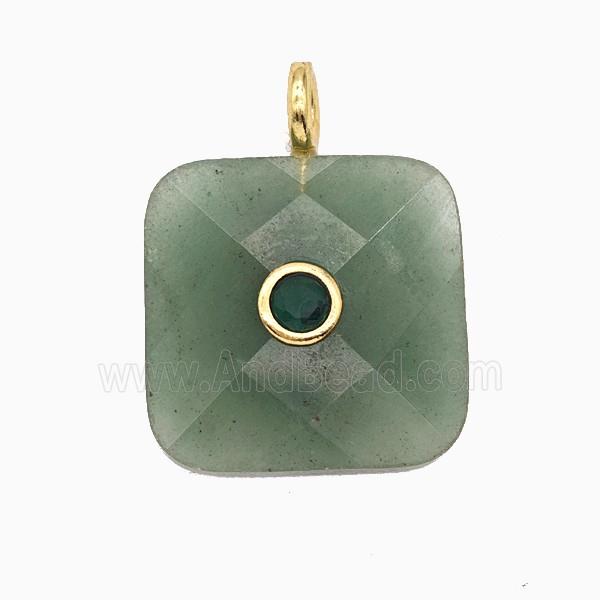 Natural Green Aventurine Square Pendant Pave Zirconia
