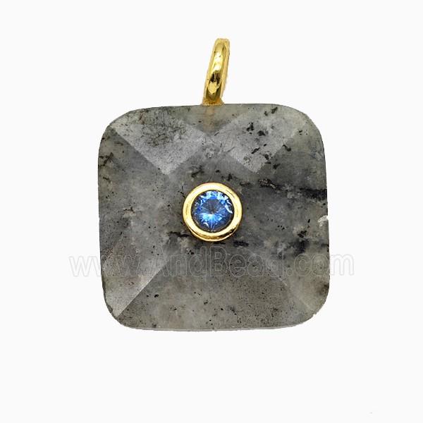 Natural Labradorite Square Pendant Pave Zirconia