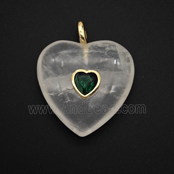Natural Clear Quartz Heart Pendant Pave Zirconia