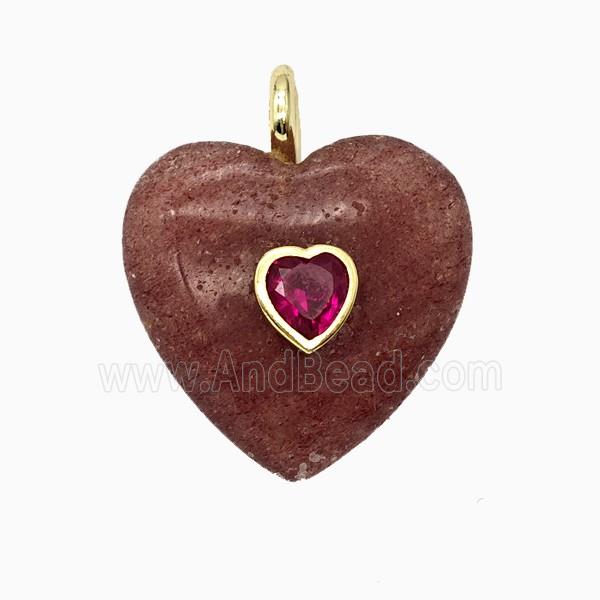 Natural Strawberry Quartz Heart Pendant Pave Zirconia