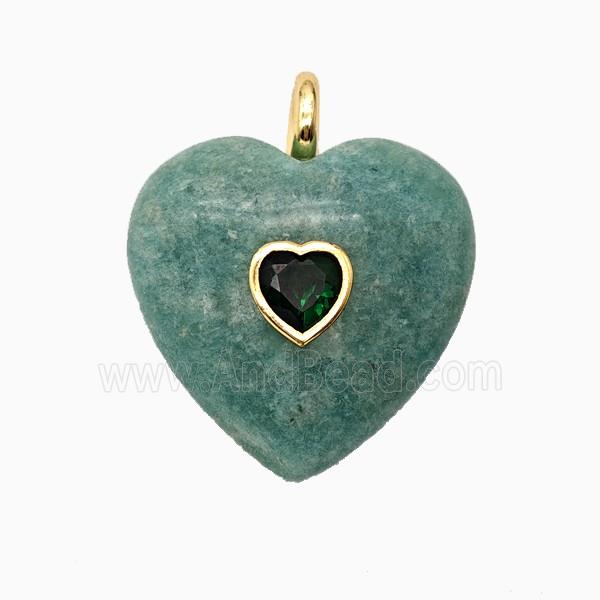 Natural Green Amazonite Heart Pendant Pave Zirconia