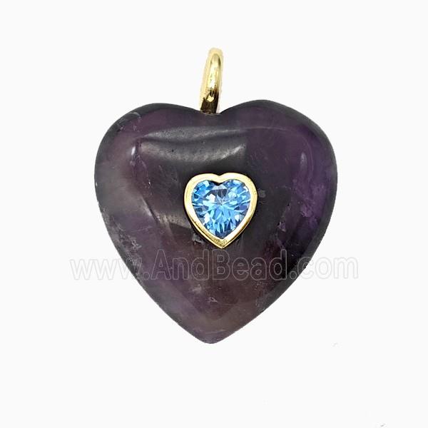 Natural Purple Amethyst Heart Pendant Pave Zirconia