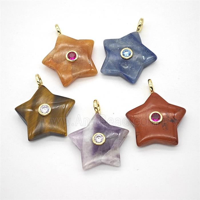 Natural Gemstone Star Pendant Pave Zirconia Mixed
