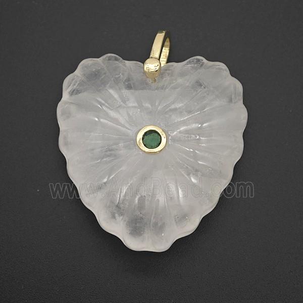 Natural Clear Quartz Heart Pendant Pave Zirconia