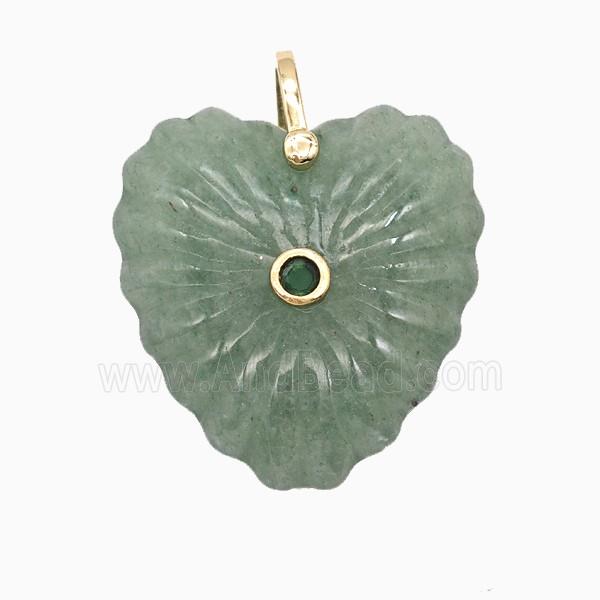 Natural Green Aventurine Heart Pendant Pave Zirconia