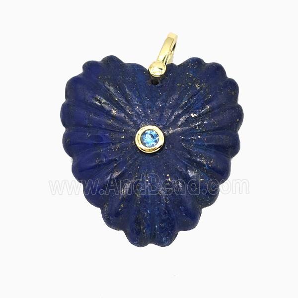 Natural Blue Lapis Lazuli Heart Pendant Pave Zirconia