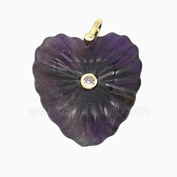 Natural Purple Amethyst Heart Pendant Pave Zirconia