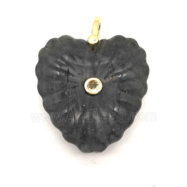 Labradorite Heart Pendant Pave Zirconia