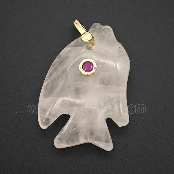 Pink Rose Quartz Fish Pendant Pave Zirconia