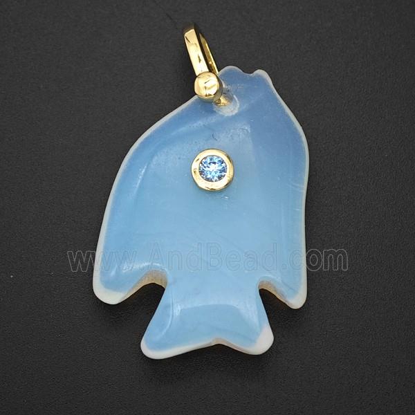Opalite Fish Pendant Pave Zirconia