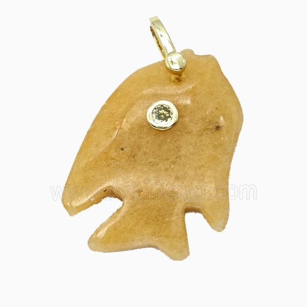 Yellow Aventurine Fish Pendant Pave Zirconia